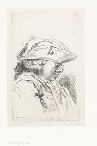 Szemüveges és tricorne férfi feje Kisebb műfaji darabokból és címsorokból álló sorozat (sorozat címe) alkotó: François Boucher