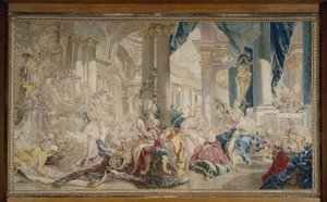 Manufacture de Beauvais - Psyche, akit Zephyr vezet a Szerelem palotájába, és Psyche, amint megmutatja vagyonát nővéreinek, 1741 után. alkotó: François Boucher