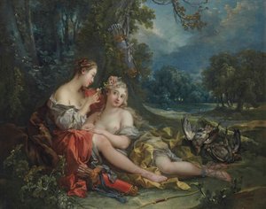 Diana két nimfája pihen a vadászatról való visszatérés után alkotó: François Boucher
