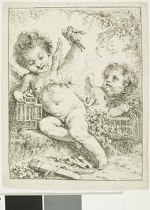 Két putti egy madárral alkotó: François Boucher