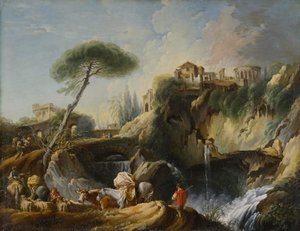 Tivoli kilátása a Vesta templommal, 1749 körül alkotó: François Boucher