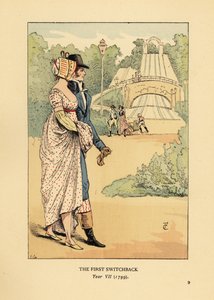 Divatos házaspár az Orosz-hegység hullámvasútján, a Les Montagnes Russes a Belleville-ben, 1812-ben épült. (Az első visszakapcsolás, VII. évf.