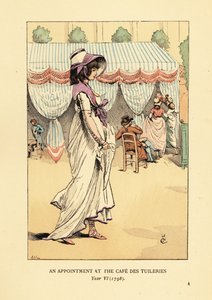 Divatos nő, aki találkozóra érkezik a Cafe des Tuileries-ba, Párizs, VI