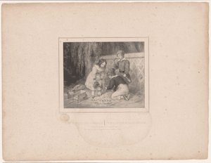 Három gyerek kertészkedik Les petits jardiniers / A kis kertészek (cím a tárgyon) Tizenkét különböző figurák ábrázolása (sorozat címe) Album de douze sujets (...) (sorozat címe)