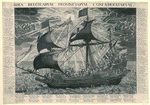 Az állam hajója, 1620 Az ország boldog állapotának allegóriája a dordrechti zsinat után Idea Belgicarum Provinciarum Confaederatarum (cím a tárgyon) alkotó: François Schillemans