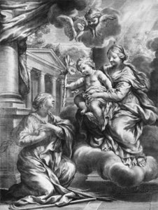 Szent Márton a Szűz és a Gyermek előtt térdelve, miközben a Gyermek liliomot kínál neki,..., kb. 1664-79.