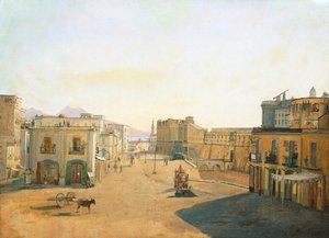 Largo del Castello a lámpással a nápolyi Molo mólóról
