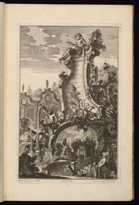 Tervezés a szökőkúthoz hangszertrófeával alkotó: François de Cuvilliés the Elder