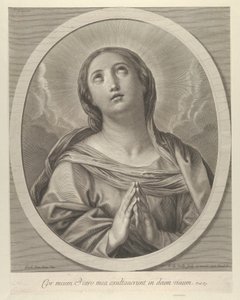 A Szűzanya imában, felhőkkel a háta mögött, ovális keretben, Reni után, ..., 1648-81. alkotó: François de Poilly