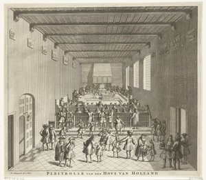 A holland bíróság ülése, 1700 körül Pleitrolle van den Hove van Holland (cím a tárgyon)