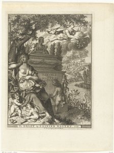 Múzsa és putti Arnold Moonen költő sírjánál ülnek Címlap ehhez: Arnold Moonen, Continued der poëzye, Delft 1720 A. Moonens Poezy folytatása (cím a tárgyon) alkotó: François van Bleyswijck