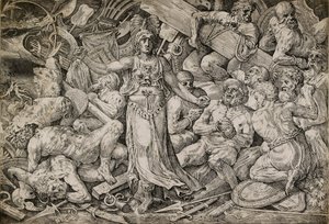 Viktória foglyokkal és trófeákkal körülvéve, 1552. alkotó: Frans Floris
