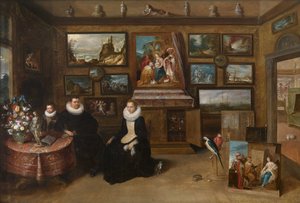 A Kunstkammer házaspárral és fiukkal, 17. század első harmada.