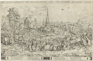A farsang és a nagyböjt harca Den fats Vastelaovend az összes szinvendéggel compt here fight die sovány Böjt (cím a tárgyon) alkotó: Frans Hogenberg
