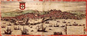Kilátás Lisszabonra és a Tejo folyóra innen: Világtérkép, 1572