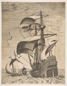 Fegyveres hárommester a nyílt tengeren Gálya kíséretében, a Sailing Ves... sorozatból, 1561-65. alkotó: Frans Huys