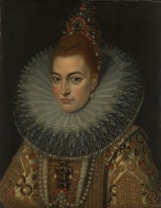 Isabella Clara Eugenia főhercegnő (1566-1633, Infanta of Spain, 1600 körül) portréja (olaj, réz) alkotó: Frans II (studio of) Pourbus