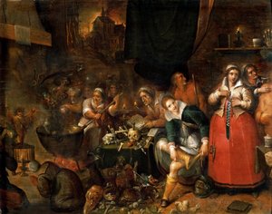 A boszorkányok konyhája – Frans Francken, az ifjabb (1581-1642). Olaj, fa, c. 1610. Mérete : 52x66,1 cm. Művészettörténeti Múzeum, Vienne