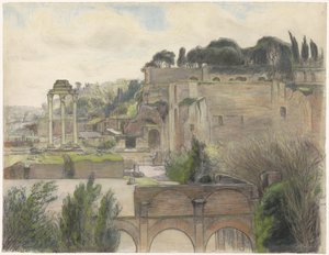 Kilátás a Forum Romanumra és a Palatinus-hegyre, a Via Capitolina felől nézve