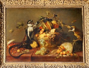 Két majom egy gyümölcskosárra támad ... alkotó: Frans Snyders