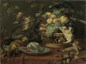 Majmok és papagáj egy gyümölcskosár mellett alkotó: Frans Snyders
