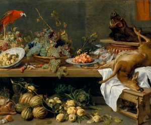 Csendélet gyümölcsökkel, zöldségekkel és halott vaddal alkotó: Frans Snyders