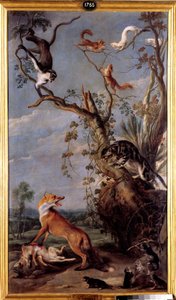 A macska és a róka Jean de la Fontaine meséjének illusztrációja. Frans Snyders (1579-1657) festménye (ec.flam.) 17. századi Madrid, Prado Múzeum.