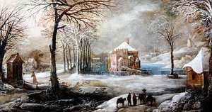 Téli táj figurákkal és lovakkal (olaj, vászon) alkotó: Frans de Momper