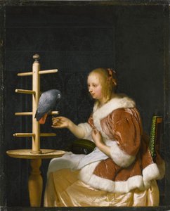 Fiatal nő papagájt etet, 1663.
