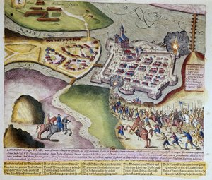 Raab elfoglalása Adolf Schwarzenberg által 1598. március 28-án. 1653 Franz Hogenberg (1535-1590) metszete, Cabinet des Estampes, B.N, Párizs.