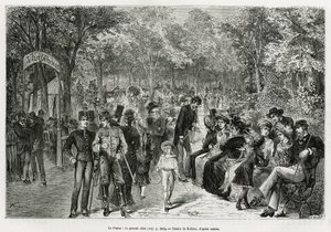 A Práter: a nagy sétány. Kollarz metszete, M. Newlinski Bécs és külvárosa című történetének illusztrálására, 1881-ben, a Tour du monde-ban jelent meg Edouard Charton (1807-1890) irányításával alkotó: Franz (after) Kollarz