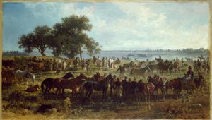 F.Adam, Hajókomp a Tisza partján