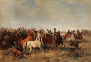 Az ulánok lovakat lopnak a honvéd-huszároktól, 1863