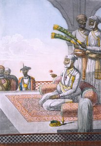Egy Rahjah kísérőkkel, kocsma. 1808-12. alkotó: Franz Balthazar Solvyns
