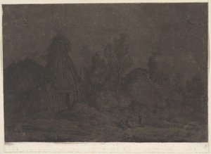 Holdfényes jelenet alakokkal egy kunyhó előtt XII Vues de la Normandie (sorozat címe)