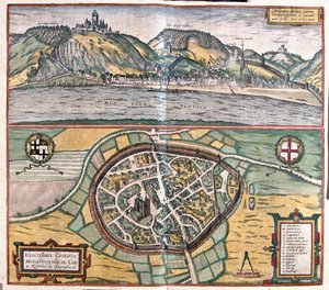 Munstermaifeld városának pontos illusztrációja a németországi Maifeldben alkotó: Franz Hogenberg