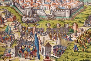 Conde serege Chartres-t ostromolja, 1568. március, Franz Hogenberg (1535-1590) metszete, Franciaország alkotó: Franz Hogenberg