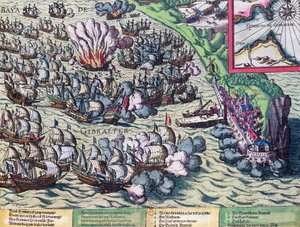 Harc a Gibraltár partjainál, 1607. május 25-én nyomtatva alkotó: Franz Hogenberg