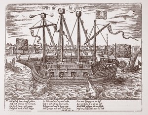 "Fin de la Guerre", az Egyesült Tartományok számára épített hadihajó, 1585. alkotó: Franz Hogenberg