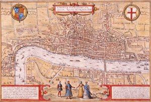 London City térképe, Southwark és Westminster egy része, 1572 alkotó: Franz Hogenberg