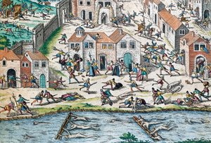 Jelenet a francia vallásháborúkból, Franz Hogenberg (1535-1590) metszete, Franciaország alkotó: Franz Hogenberg