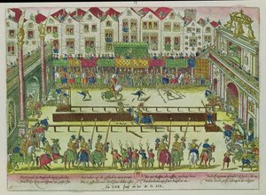 A verseny, amely során II. Henriket (1519-59) Montgomery grófja megsebesítette, és tíz nappal később, 1559. június 30-án meghalt alkotó: Franz Hogenberg