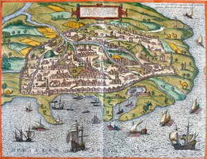 Kilátás Alexandriára (Alexandria), Egyiptom (rézkarc alkotó: Franz Hogenberg