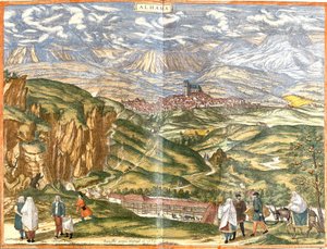 Kilátás Alhama de Granadára (Alhama), Spanyolország (rézkarc alkotó: Franz Hogenberg