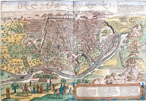 Kilátás Kairóra (Cairus) Egyiptomra (rézkarc alkotó: Franz Hogenberg