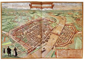 Kilátás Frankfurt am Mainra, Németország (metszet alkotó: Franz Hogenberg