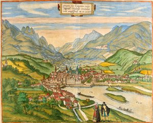 Innsbruck kilátása (Oenipons vagy Enipontus), Ausztria (rézkarc alkotó: Franz Hogenberg