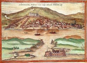 Kilátás Sibenikre (metszet alkotó: Franz Hogenberg