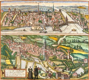 Constance (Contantia), Németország és St. Galli (S. Galli), Svájc kilátásai (rézkarc alkotó: Franz Hogenberg