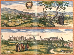 Oxford (Oxonium) és Windsor (Vindesorium), Anglia kilátásai (rézkarc alkotó: Franz Hogenberg